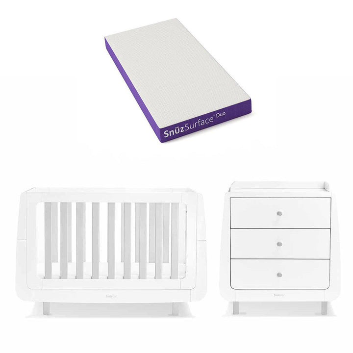 SnuzKot Mode 2 Piece Nursery Furniture Set - Grey-Nursery Sets-Grey-Snuz Surface Duo Dual-Sided Cot Mattress | Natural Baby Shower