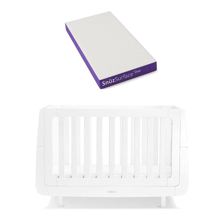 SnuzKot Mode Cot Bed - White-Cot Beds-White-Snuz Surface Duo Dual-Sided Cot Mattress | Natural Baby Shower