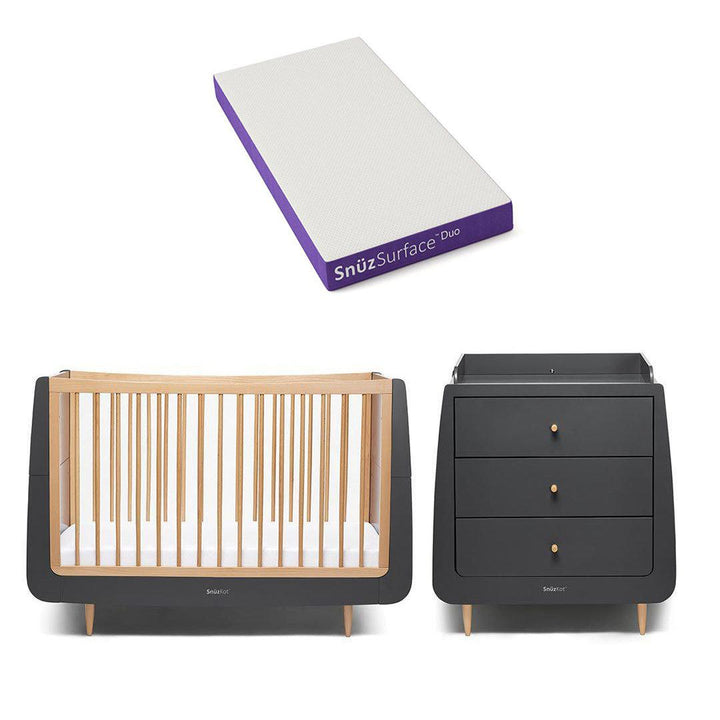 SnuzKot Skandi 2 Piece Nursery Furniture Set - Slate Natural-Nursery Sets-Slate Natural-Snuz Surface Duo Dual-Sided Cot Mattress | Natural Baby Shower