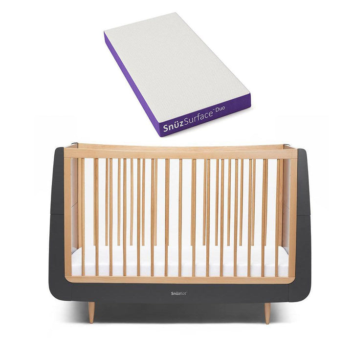 SnuzKot Skandi Cot Bed - Slate Natural-Cot Beds-Slate Natural-Snuz Surface Duo Dual-Sided Cot Mattress | Natural Baby Shower