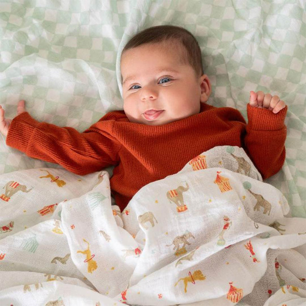 aden + anais Essentials Cotton Muslin Swaddle Blankets 2pk - Elephant Circus-Blankets-Elephant Circus-One Size | Natural Baby Shower