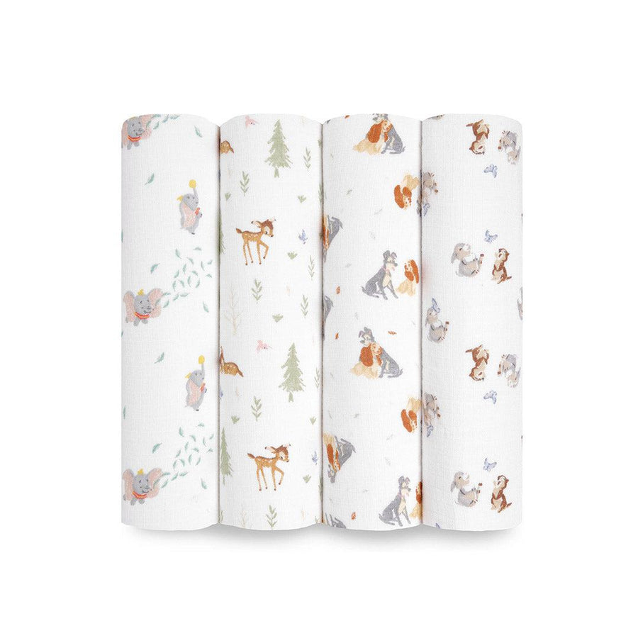 aden + anais essentials Cotton Muslin Swaddle Blanket - 4 Pack - Disney + Friends-Swaddling Wraps-Disney + Friends- | Natural Baby Shower