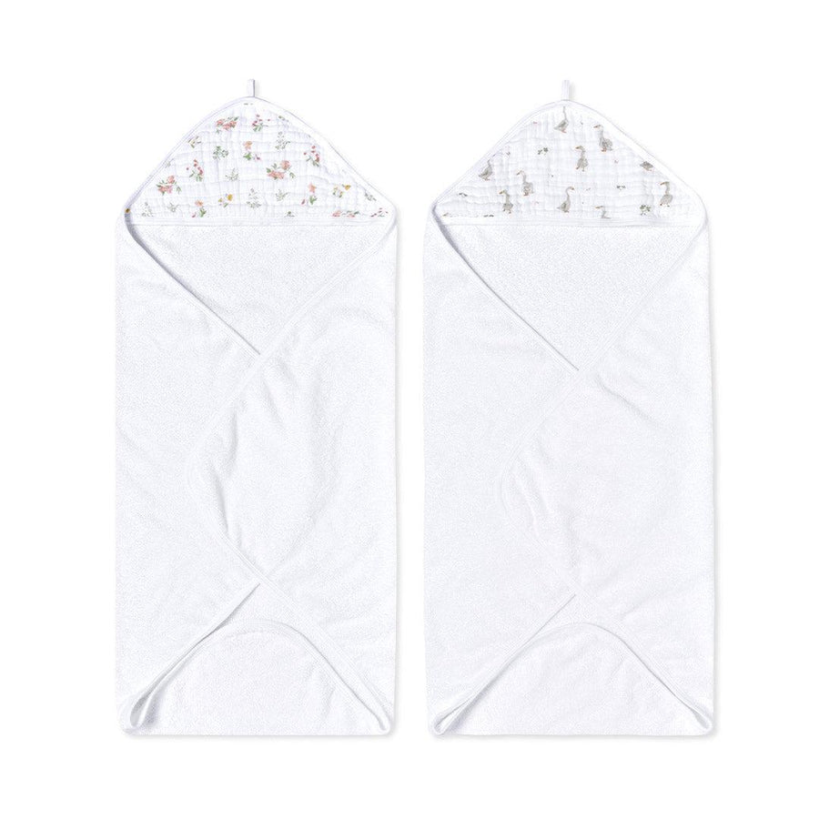 aden + anais Essentials Hooded Towel - 2 Pack - Country Floral-Bath Towels-Country Floral- | Natural Baby Shower