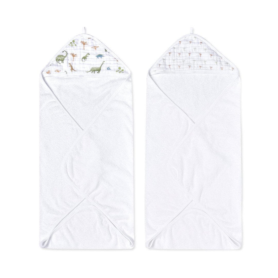 aden + anais Essentials Hooded Towel - 2 Pack - Dino Jungle-Bath Towels-Dino Jungle- | Natural Baby Shower