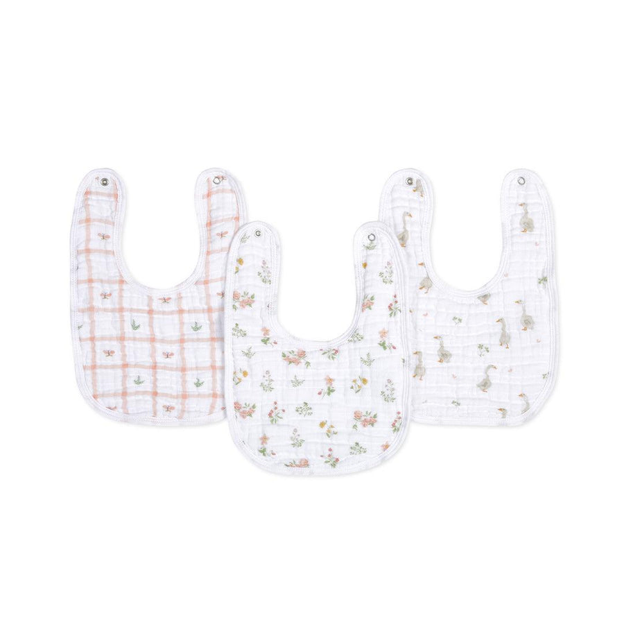 aden + anais Essentials Muslin Baby Snap Bibs - 3 Pack - Country Floral-Bibs-Country Floral- | Natural Baby Shower
