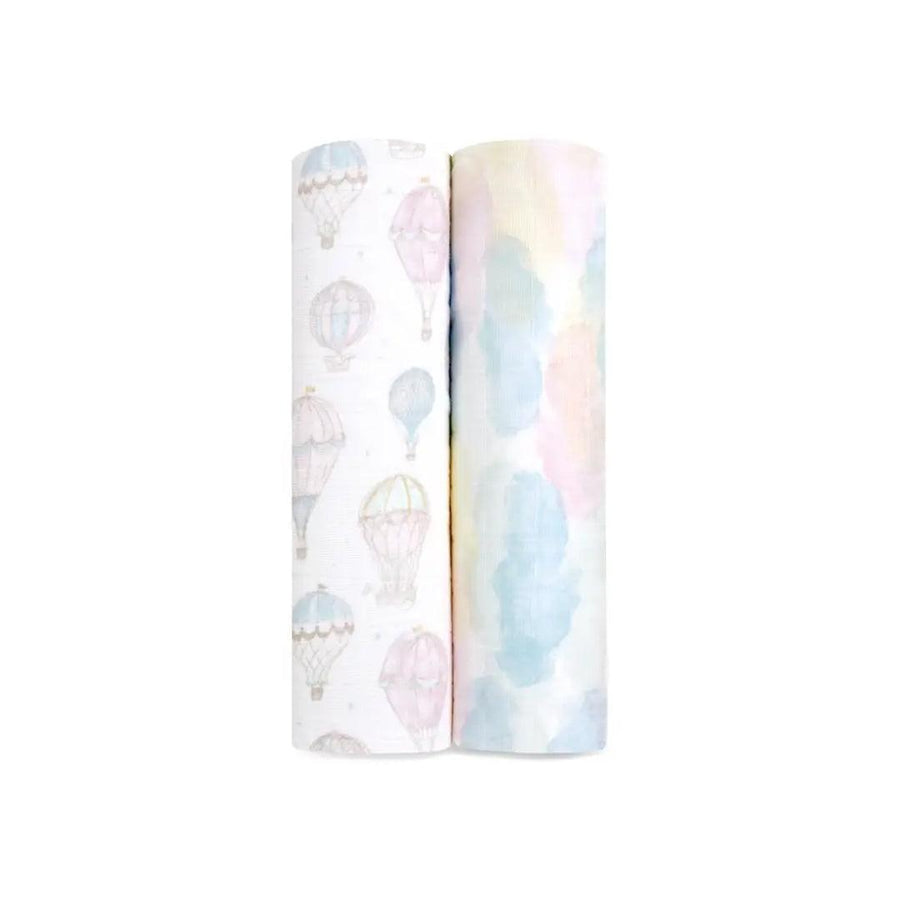 aden + anais Large Organic Cotton Muslin Swaddles 2pk - Above The Clouds-Swaddling Wraps-Above The Clouds-One Size | Natural Baby Shower