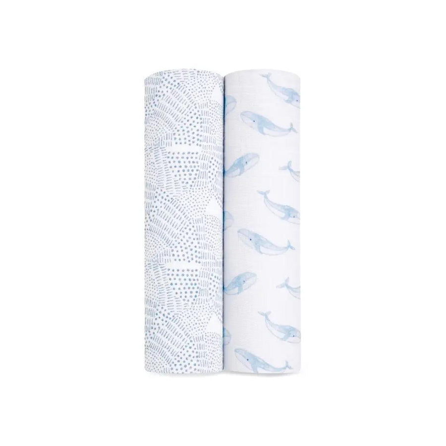 aden + anais Large Organic Cotton Muslin Swaddles 2pk - Oceanic-Swaddling Wraps-Oceanic-One Size | Natural Baby Shower