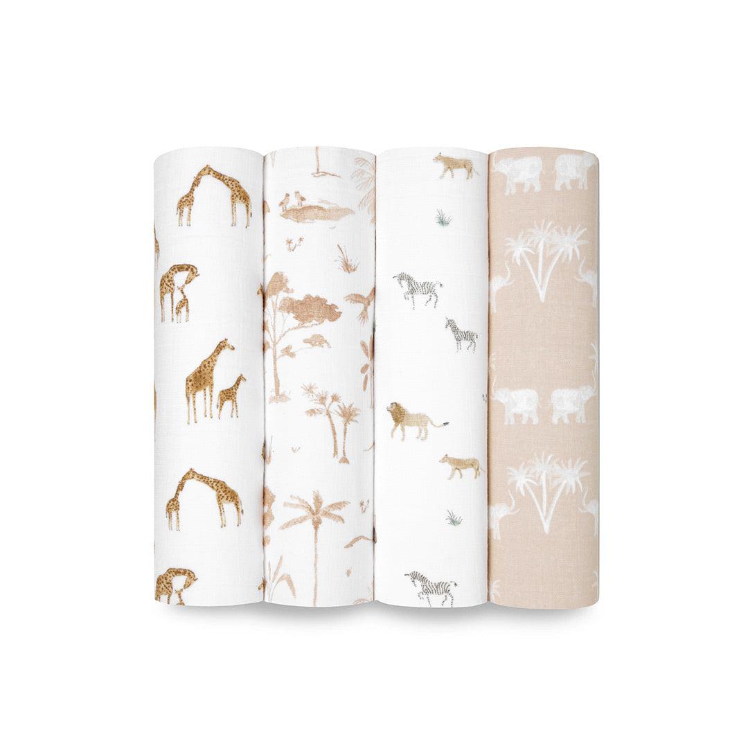 aden + anais Large Organic Cotton Muslin Swaddles - 4 Pack - Safari Dreams-Swaddling Wraps-Safari Dreams- | Natural Baby Shower