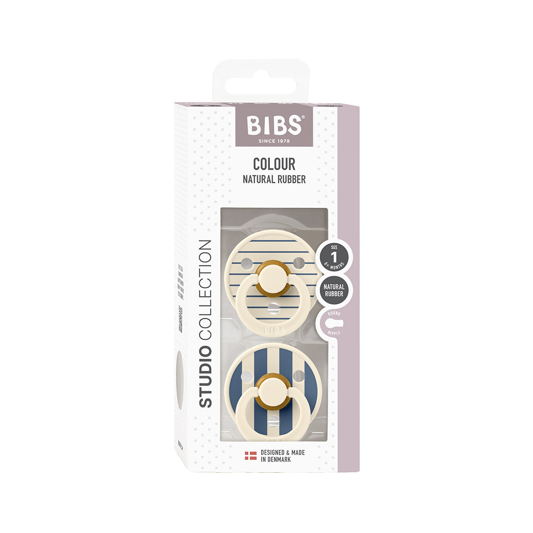 BIBS Studio Latex Pacifier - 2 Pack  - Ivory Steel Blue Mix - Pin