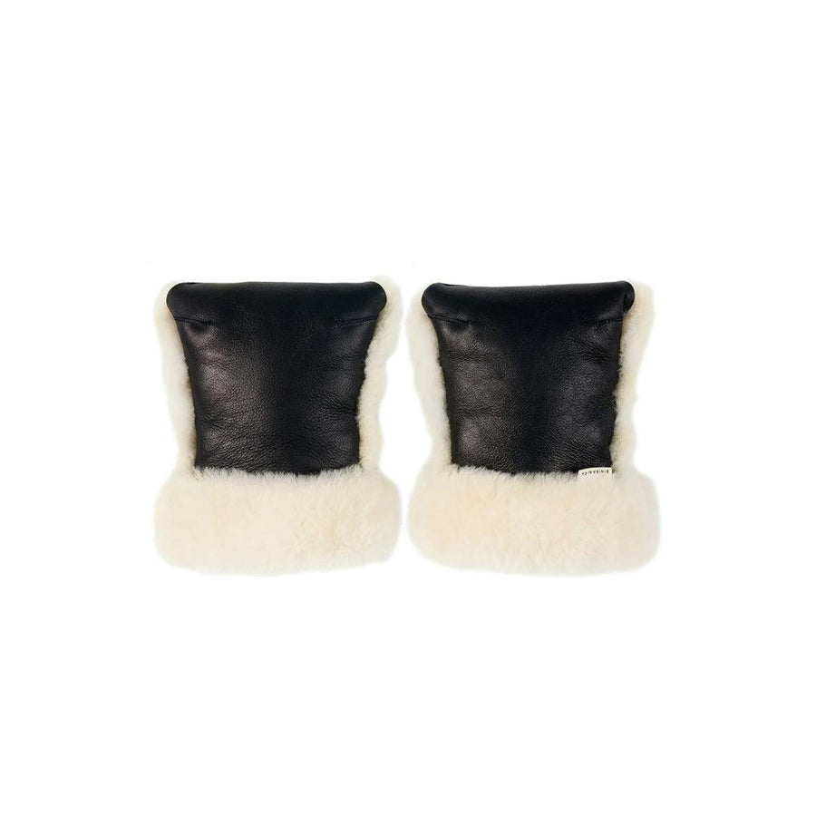 BINIBAMBA Coated Sheepskin Buggy Mittens - Noir + Milk-Hand Warmers-Noir + Milk- | Natural Baby Shower