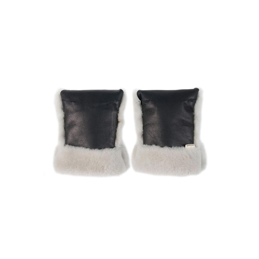 BINIBAMBA Coated Sheepskin Buggy Mittens - Noir + Moon-Stroller Mittens-Noir + Moon- | Natural Baby Shower