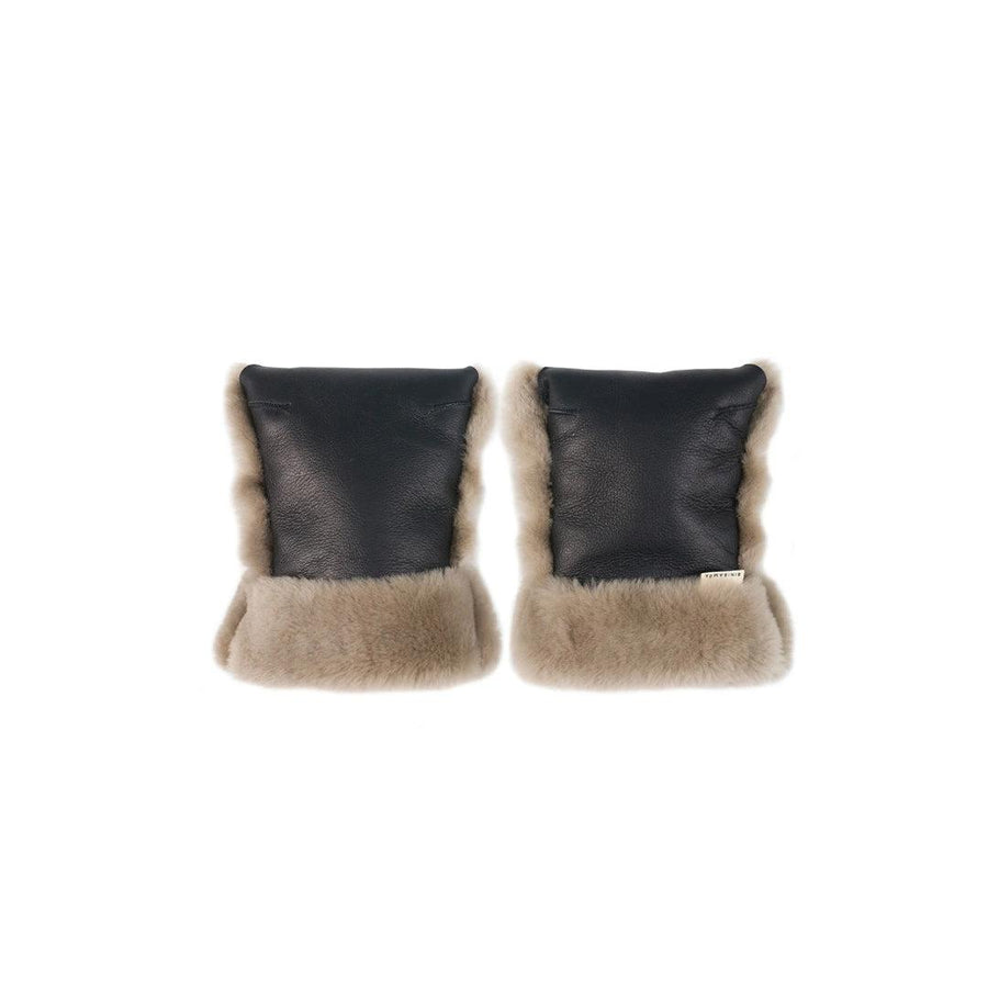 BINIBAMBA Coated Sheepskin Buggy Mittens - Noir + Toast-Hand Warmers-Noir + Toast- | Natural Baby Shower