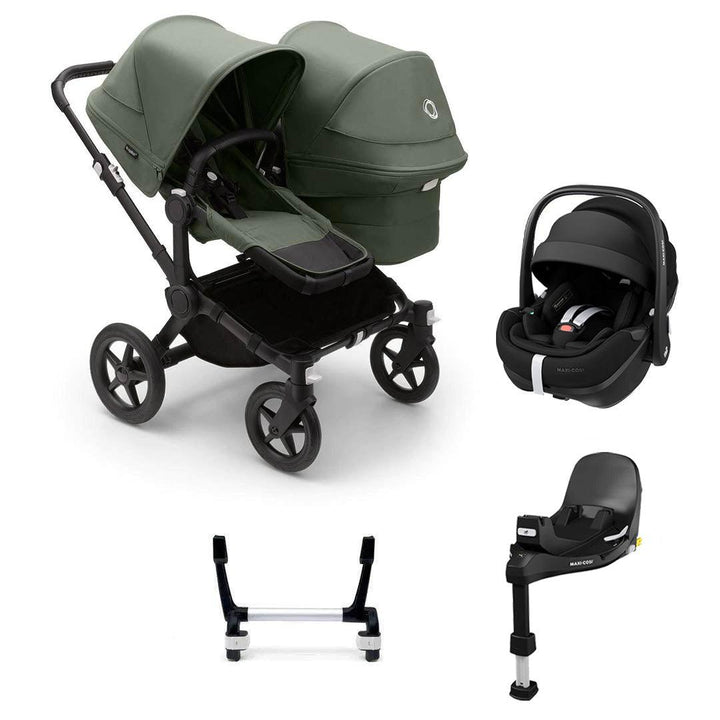 Bugaboo Donkey 5 Duo Pebble 360/360 Pro Travel System - Forest Green-Travel Systems-Pebble 360 i-Size Car Seat-FamilyFix 360 Pro Base | Natural Baby Shower