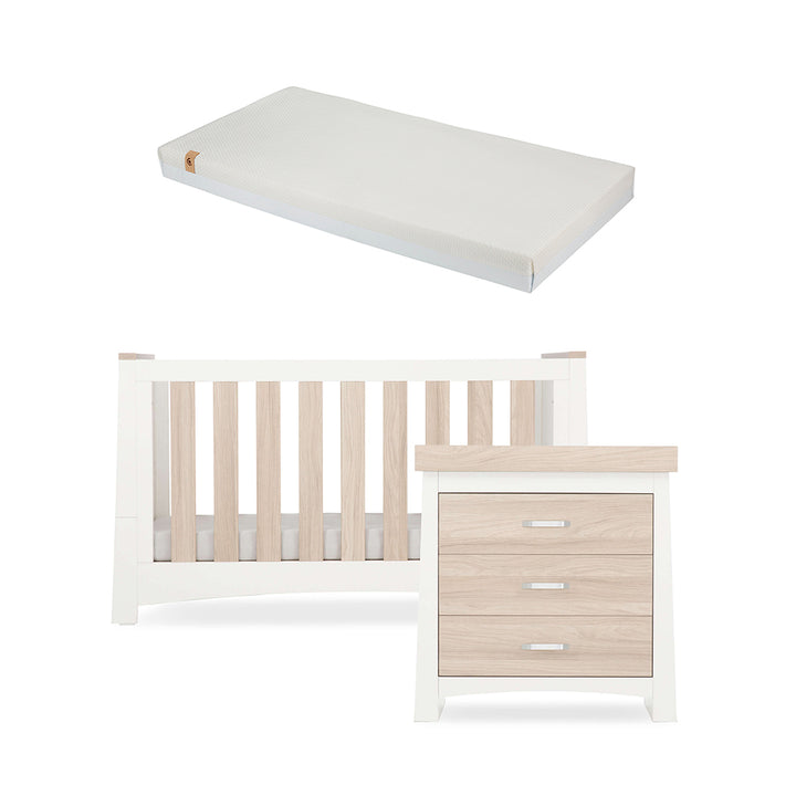 CuddleCo Ada 2 Piece Set 3-Drawer Dresser Cot Bed  - White/Ash