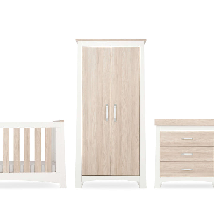 CuddleCo Ada 3 Piece Set 3-Drawer Dresser Cot Bed + Wardrobe - White/Ash