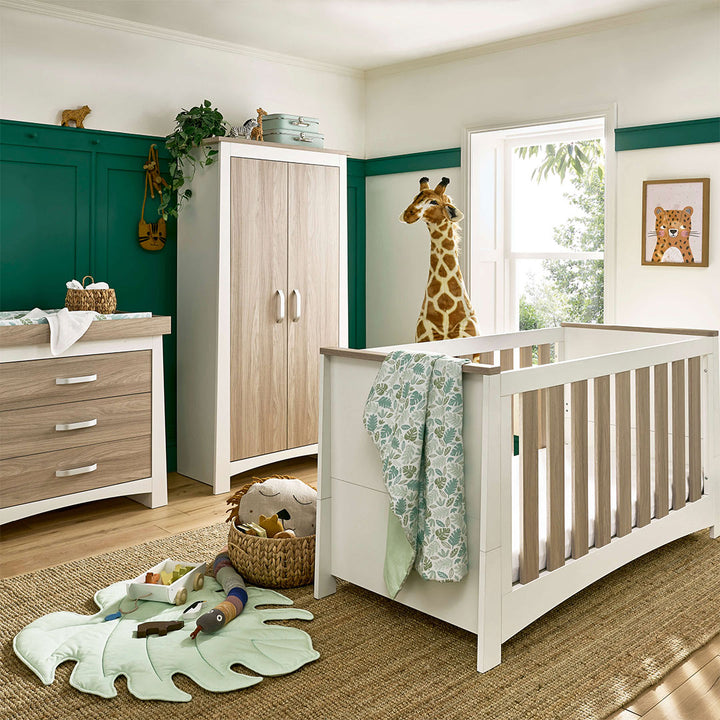CuddleCo Ada 3 Piece Set 3-Drawer Dresser Cot Bed + Wardrobe - White/Ash