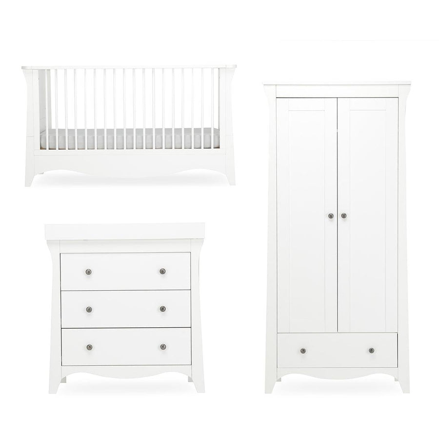 CuddleCo Clara 3 Piece Set 3-Drawer Dresser Cot Bed + Wardrobe - White-Nursery Sets-White-No Mattress | Natural Baby Shower