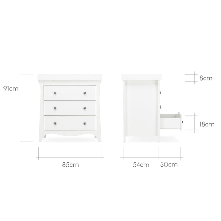 CuddleCo Clara 3-Drawer Dresser + Changer - White