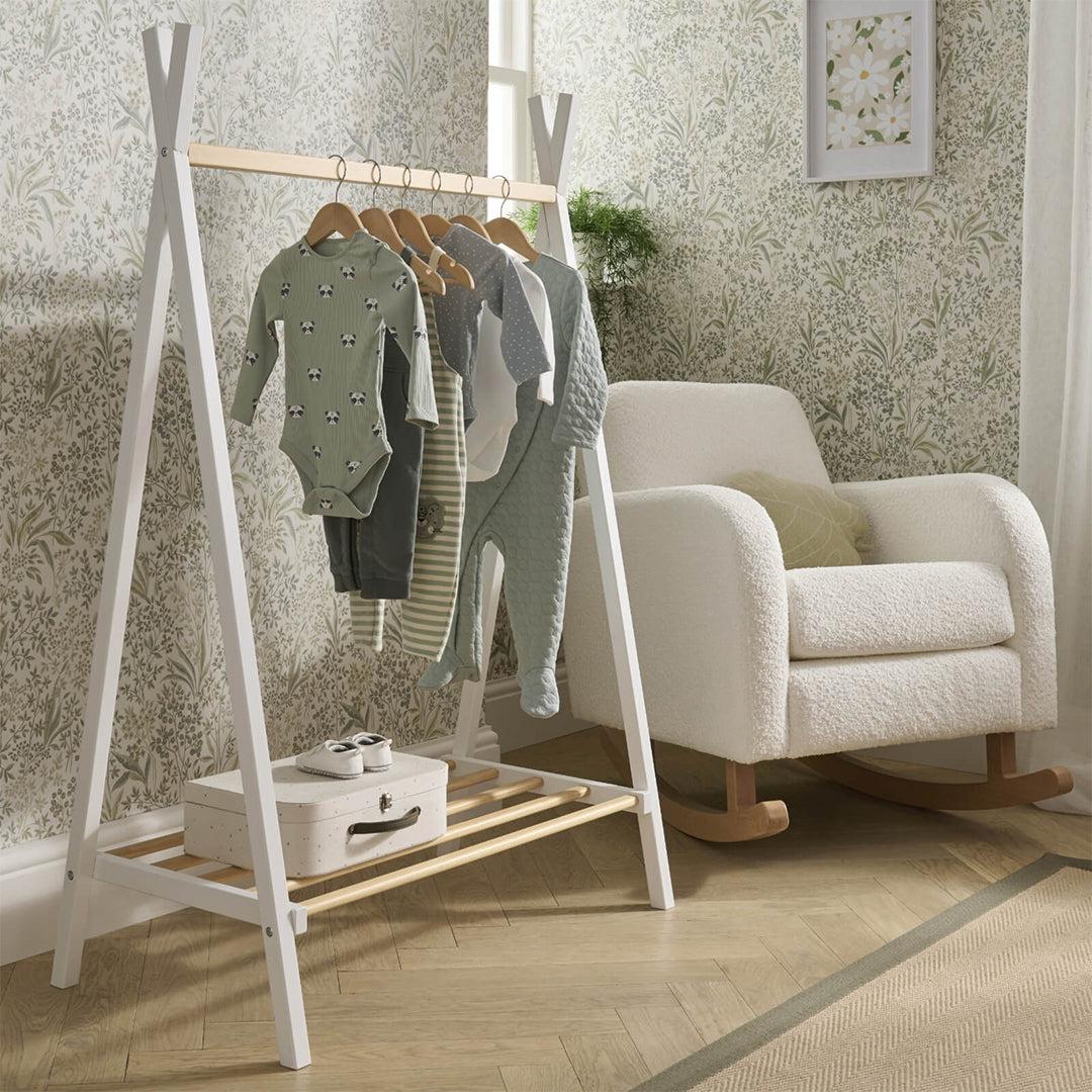 CuddleCo Nola 3 Piece Set Changer, Cot Bed + Clothes Rail - White/Natural-Nursery Sets- | Natural Baby Shower