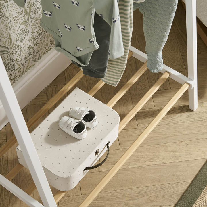 CuddleCo Nola 3 Piece Set Changer, Cot Bed + Clothes Rail - White/Natural