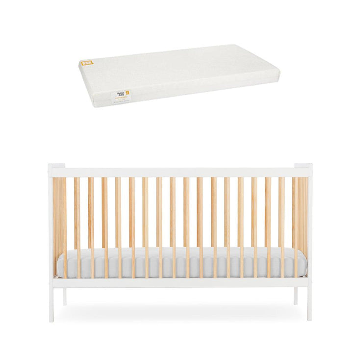 CuddleCo Nola Cot Bed - White/Natural-Cot Beds-White/Natural-First Gold Anti Allergy Foam Cot Bed Mattress | Natural Baby Shower
