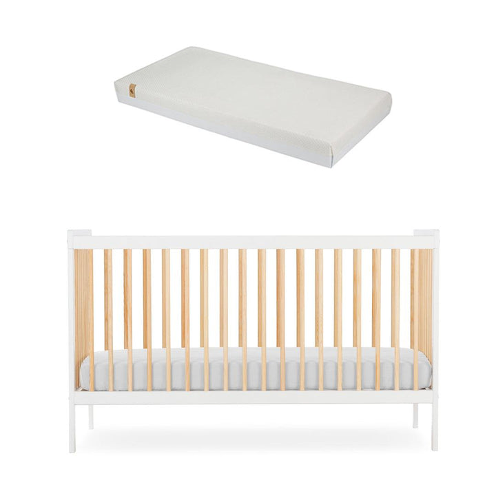 CuddleCo Nola Cot Bed - White/Natural-Cot Beds-White/Natural-Harmony Hypo Allergenic Bamboo Sprung Cot Bed Mattress | Natural Baby Shower