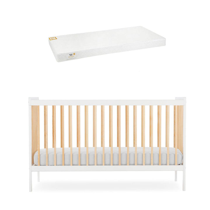 CuddleCo Nola Cot Bed - White/Natural-Cot Beds-White/Natural-Pure Gold Anti Allergy Coir Pocket Sprung Cot Bed Mattress | Natural Baby Shower