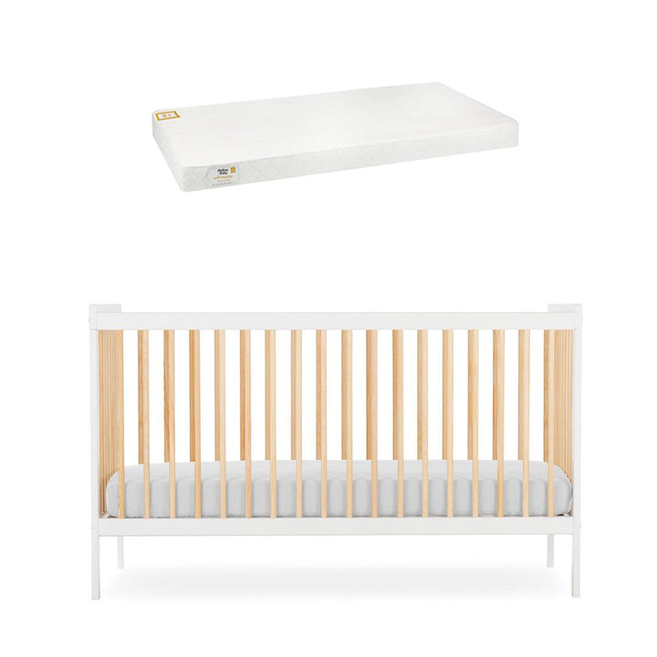CuddleCo Nola Cot Bed - White/Natural-Cot Beds-White/Natural-White Gold Anti Allergy Pocket Sprung Cot Bed Mattress | Natural Baby Shower