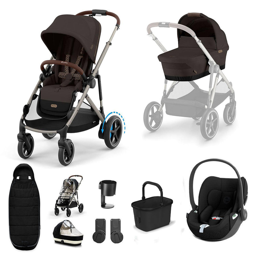 CYBEX e-Gazelle S + Cloud T Travel System-Travel Systems-Chocolate Brown-No Base | Natural Baby Shower