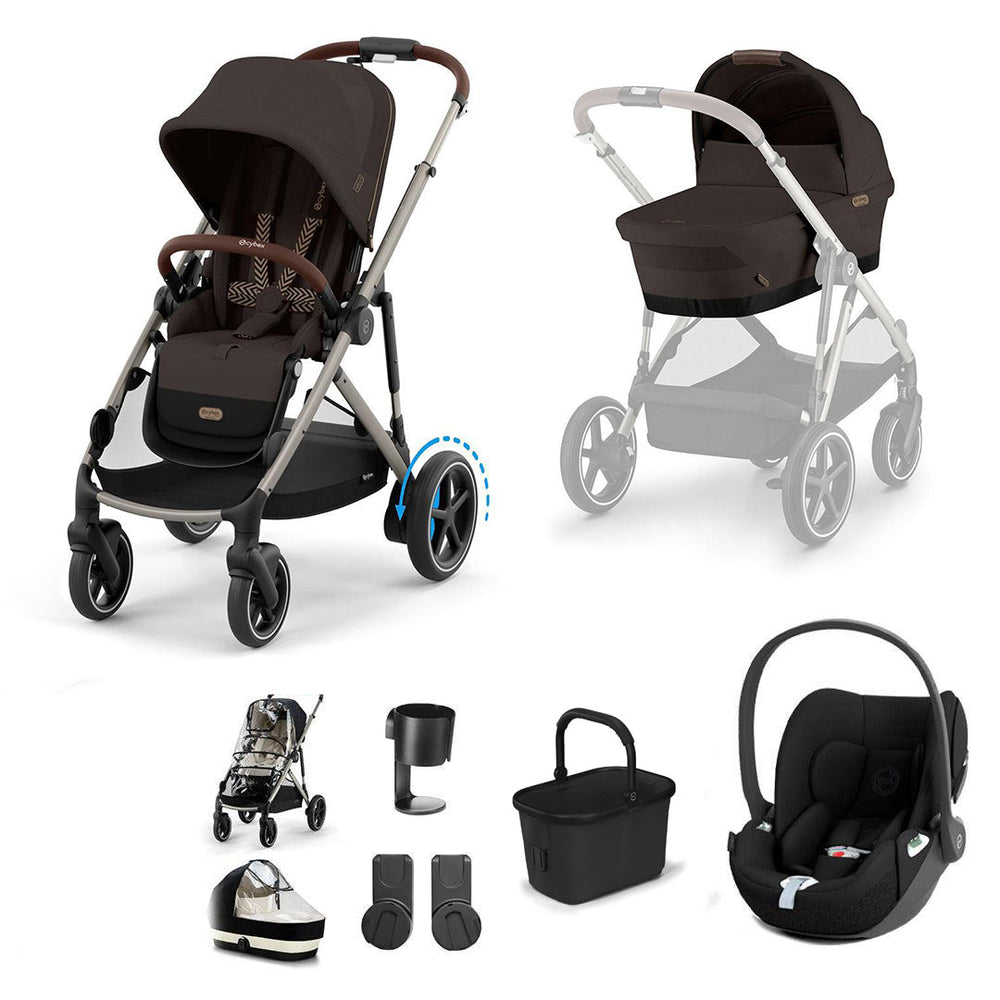 CYBEX e-Gazelle S + Cloud T Travel System-Travel Systems-Chocolate Brown-No Base | Natural Baby Shower
