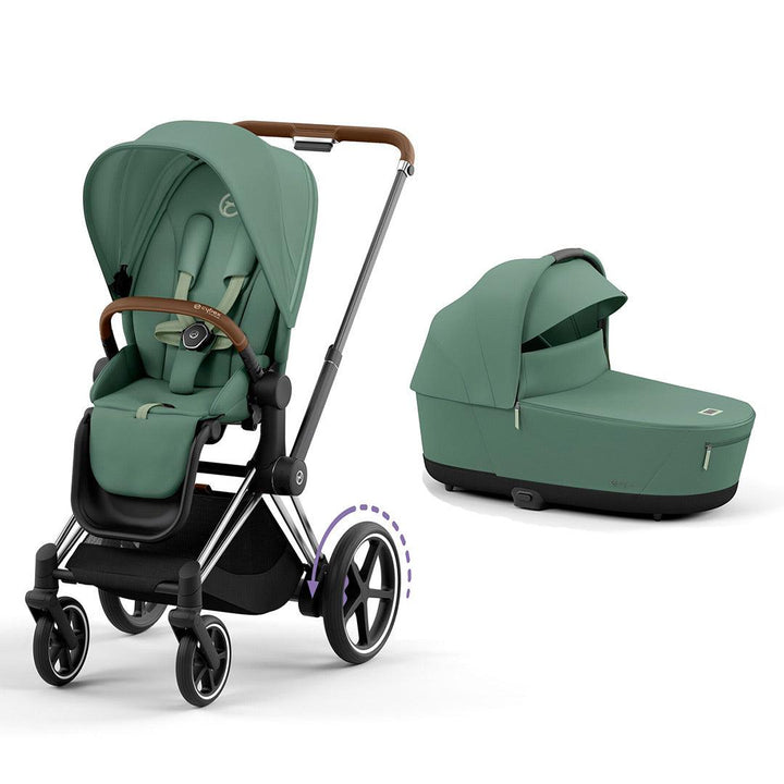CYBEX e-Priam Pushchair - Leaf Green-Strollers-Leaf Green/Chrome & Brown-Lux Carrycot | Natural Baby Shower