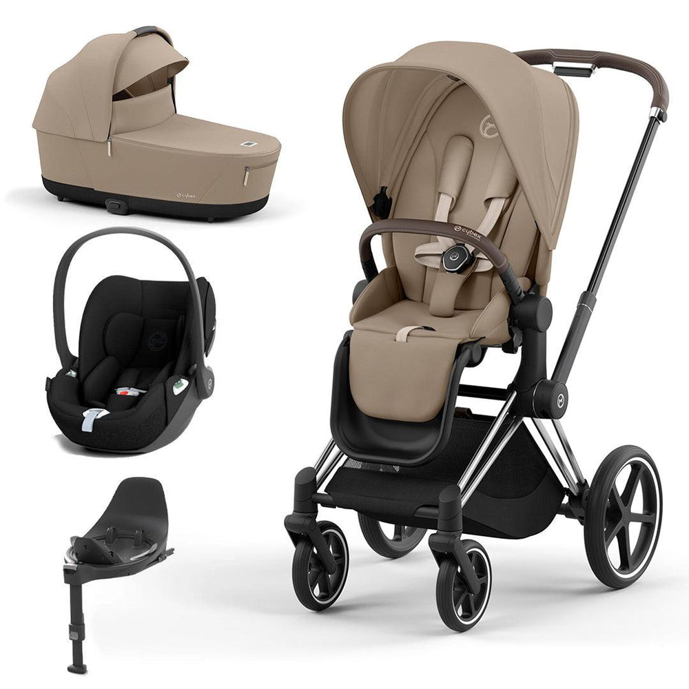 CYBEX Priam Cloud T Travel System - Cozy Beige-Travel Systems-Chrome Brown-Lux | Natural Baby Shower