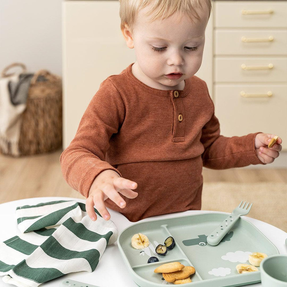 Done by Deer Foodie Compartment Plate - Green - Croco-Plates-Croco Green- | Natural Baby Shower