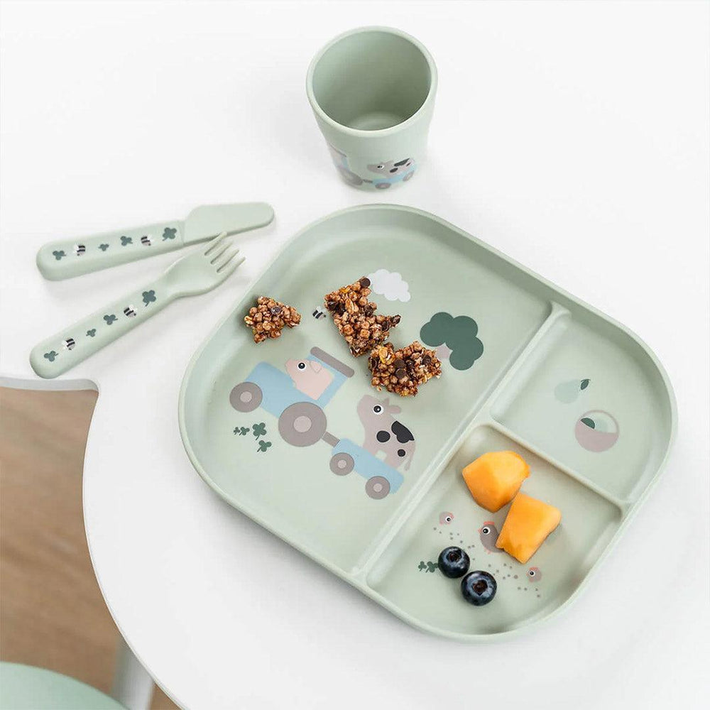 Done by Deer Foodie Dinner Set w/suction - Tiny Farm Green-Plates-Tiny Farm Green-One Size | Natural Baby Shower