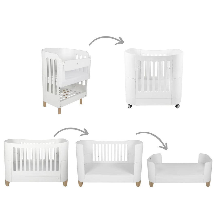 Gaia Baby Serena "All-In-One" Includes Bedside (Incl Bedside mattress), Mini Cot & Cot Bed - White / Natural-Cot Beds-White / Natural- | Natural Baby Shower