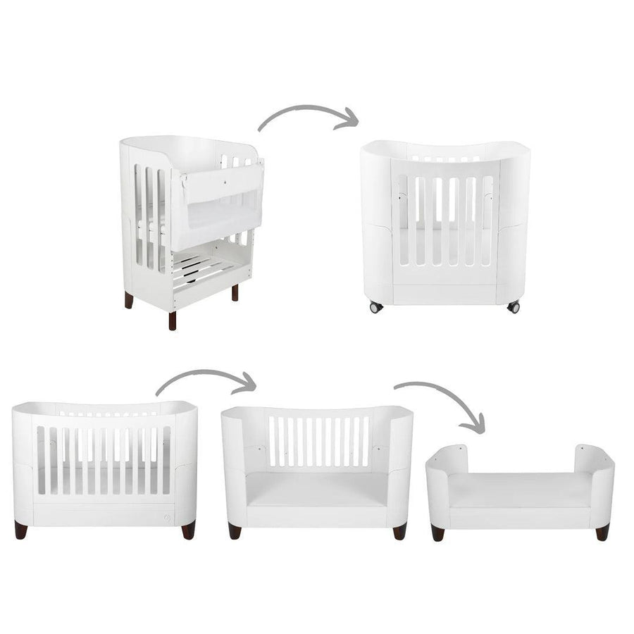 Gaia Baby Serena "All-In-One" - Includes Bedside (Incl Bedside mattress), Mini Cot & Cot Bed - White / Walnut-Cot Beds-White / Walnut- | Natural Baby Shower