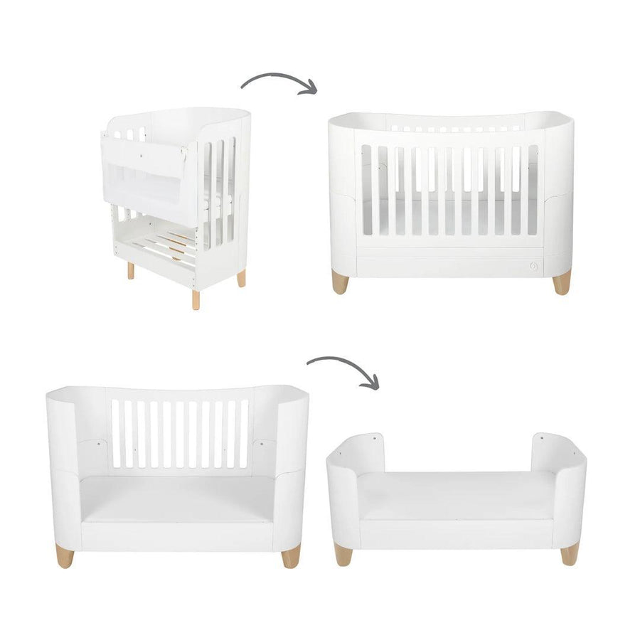Gaia Baby Serena Cot Bed + Bedside Crib - Includes Bedside mattress - White / Natural-Cot Beds-White / Natural- | Natural Baby Shower