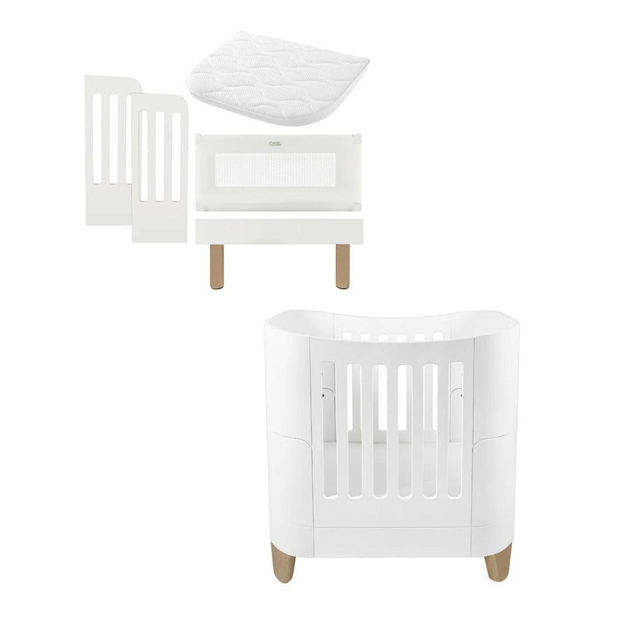 Gaia Baby Serena Mini Cot + Bedside Crib - Includes Bedside mattress - White / Natural-Cot Beds-White / Natural- | Natural Baby Shower