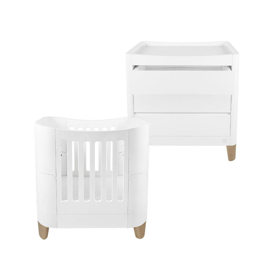 Gaia Baby Serena Mini Cot and Dresser Set - White / Natural-Nursery Sets-White / Natural-Without Mattress | Natural Baby Shower