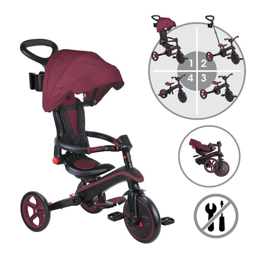 Globber Explorer Trike Foldable 4 in 1 - Burgundy-Bikes-Burgundy- | Natural Baby Shower