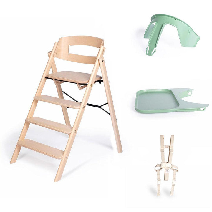KAOS Klapp Highchair Baby Set - Natural/Beech-Highchairs-Natural/Beech-Green/Plastic Safety Rail/Tray | Natural Baby Shower
