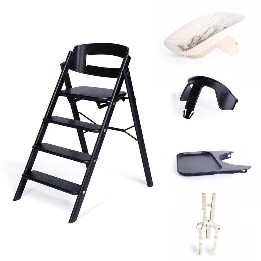 KAOS Klapp Highchair Complete Set - Black/Oak-Highchairs-Black/Oak-Ivory/Plastic Babyseat | Natural Baby Shower