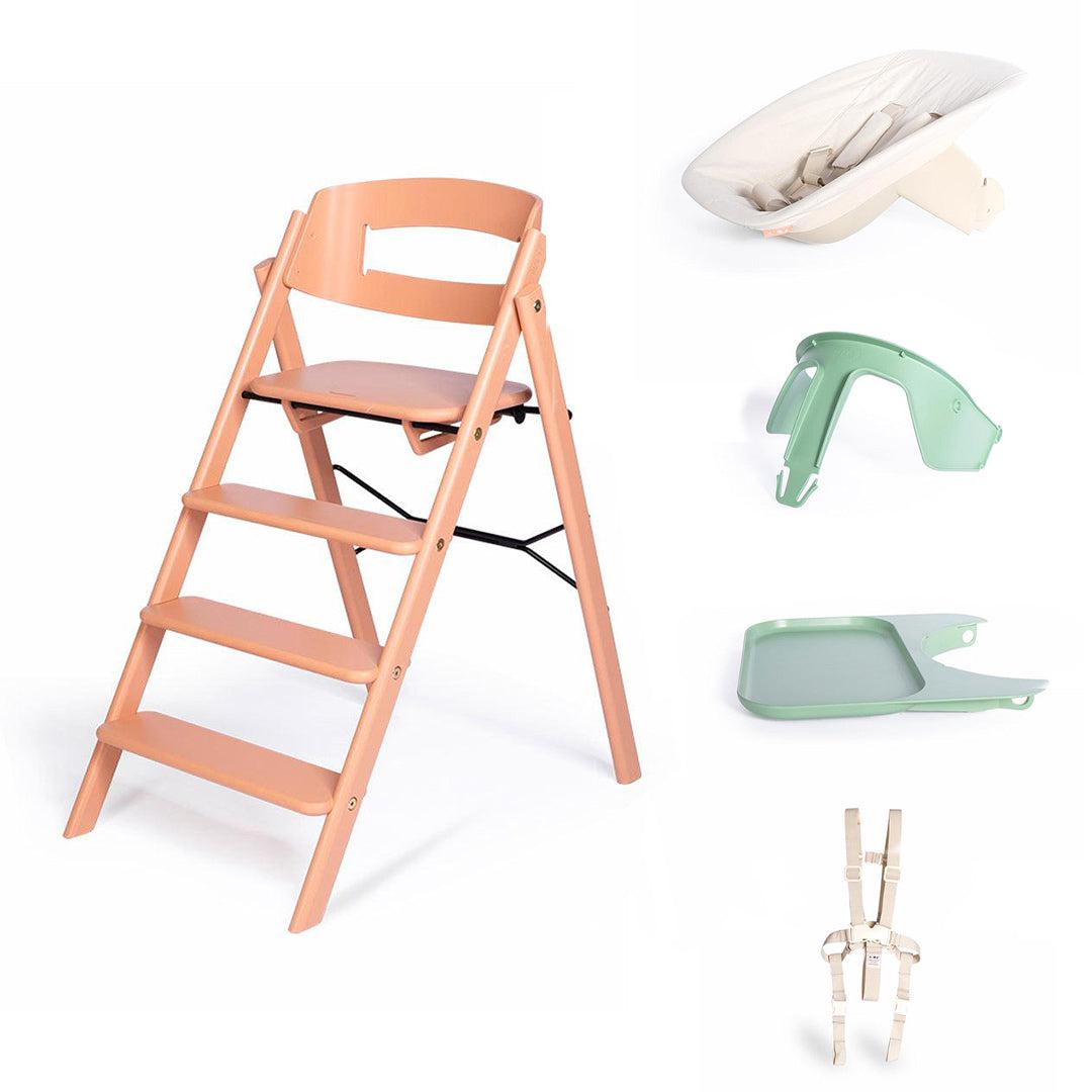 KAOS Klapp Highchair Complete Set - Pale Coral/Beech-Highchairs-Pale Coral/Beech-Ivory/Plastic Babyseat | Natural Baby Shower