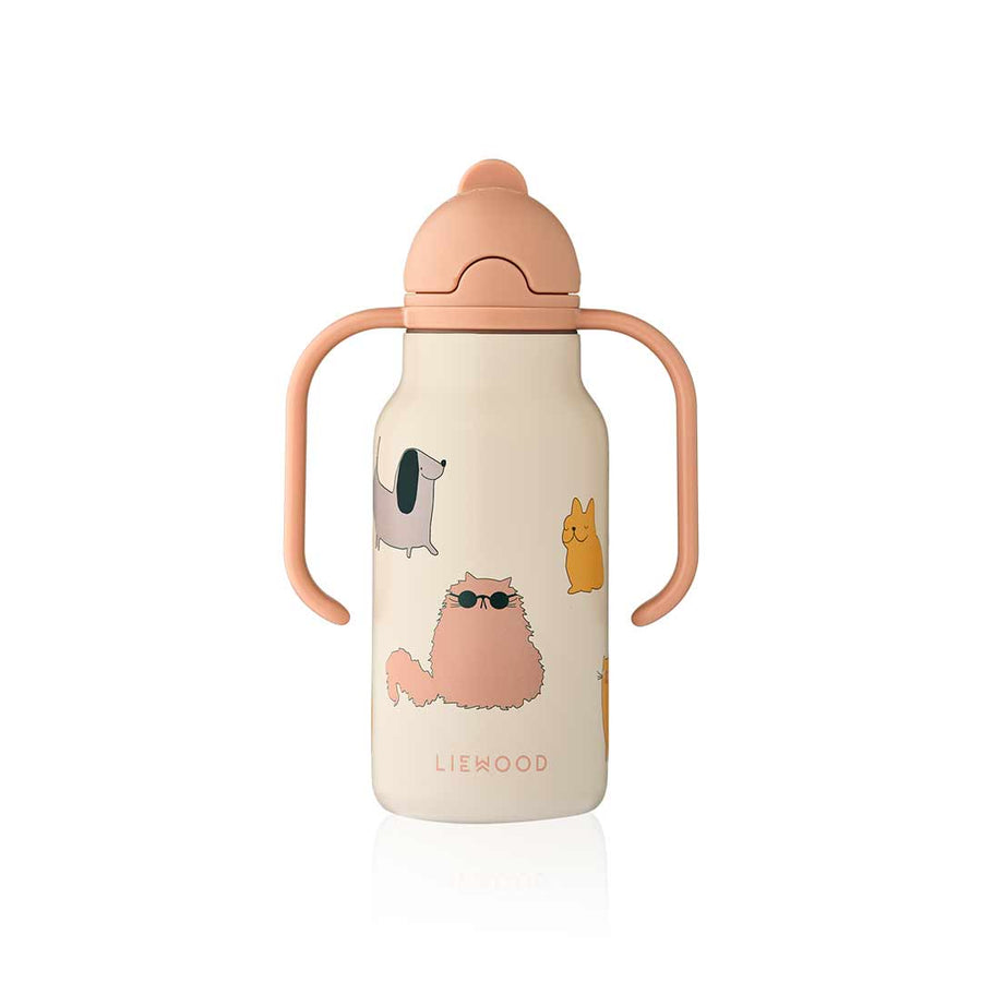 Liewood Kimmie Water Bottle 250 ml - Cats And Dogs / Sandy-Drinking Bottles-Cats And Dogs / Sandy-One size | Natural Baby Shower