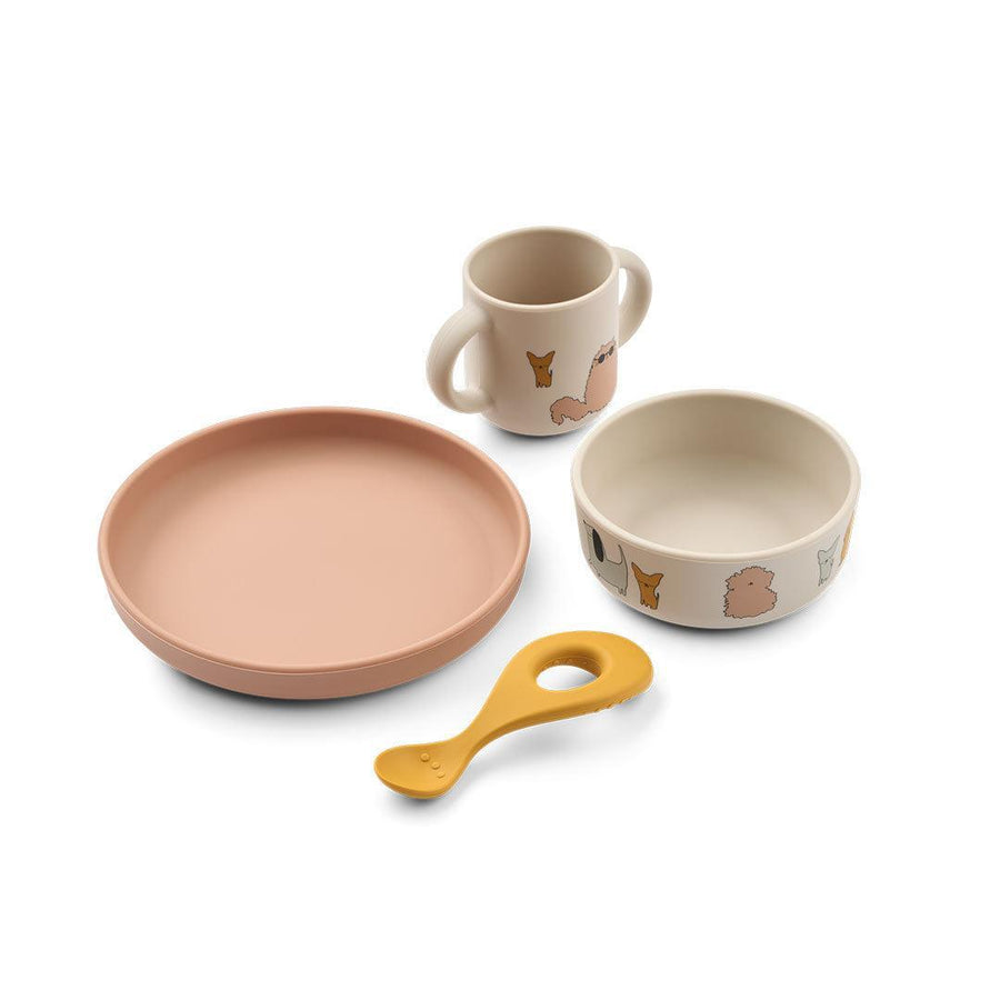 Liewood Vivi Printed Weaning Tableware - Cats And Dogs / Sandy-Feeding Sets-Cats And Dogs / Sandy-One size | Natural Baby Shower
