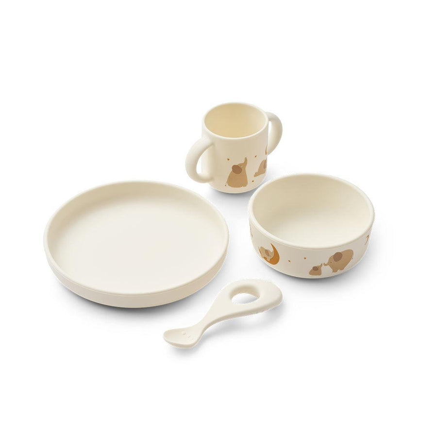 Liewood Vivi Printed Weaning Tableware - Elephant / Creme De La Creme-Feeding Sets-Elephant / Creme De La Creme-One size | Natural Baby Shower