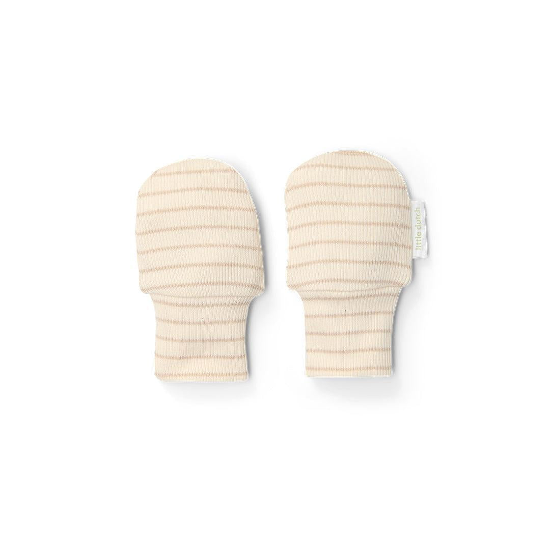Little Dutch Scratch Mittens - Soft Beige Stripe-Gloves + Mittens-Soft Beige Stripe-One Size | Natural Baby Shower
