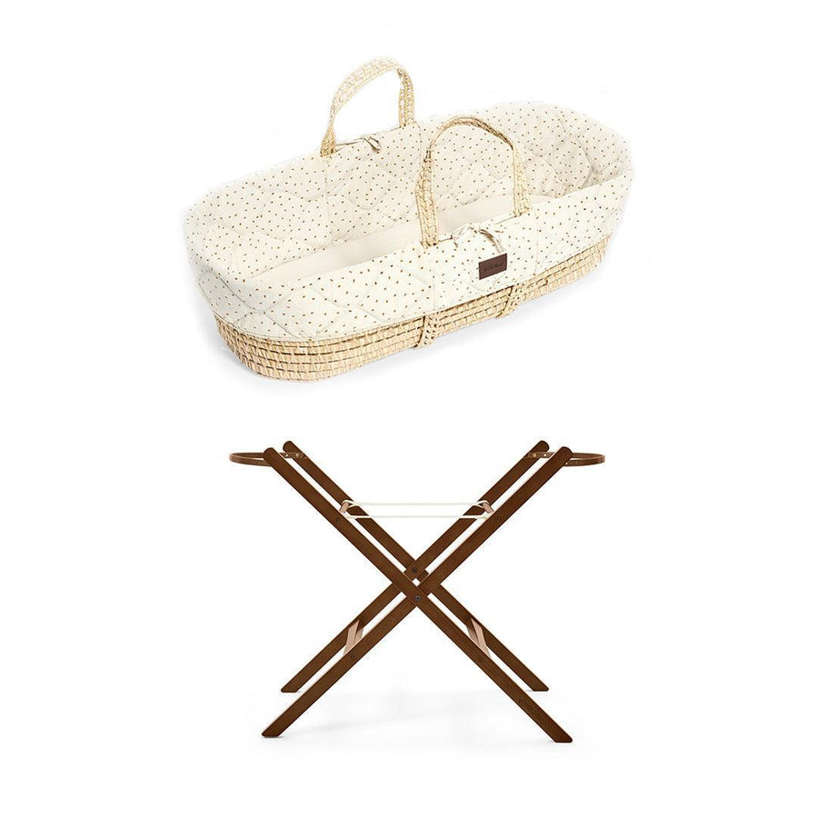The Little Green Sheep Quilted Moses Basket and Foldable Stand Bundle - Linen Rice / Walnut-Moses Baskets-Linen Rice / Walnut- | Natural Baby Shower