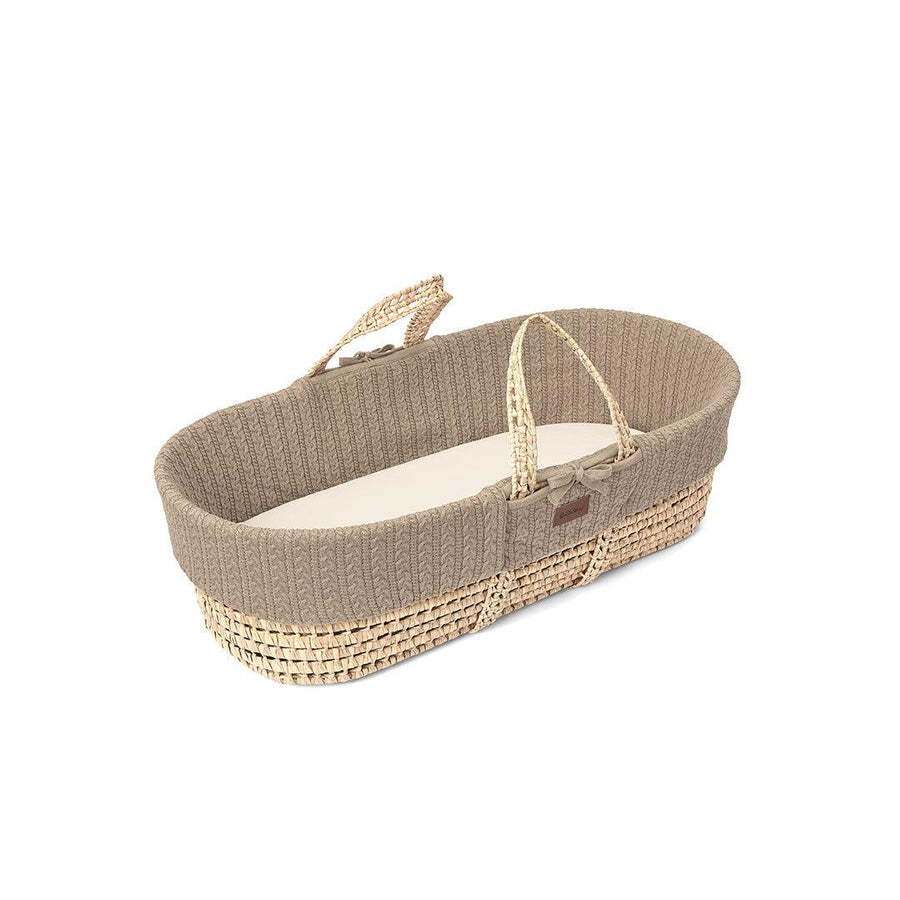 The Little Green Sheep Natural Knitted Moses Basket + Mattress - Truffle-Moses Baskets-Truffle-No Stand | Natural Baby Shower