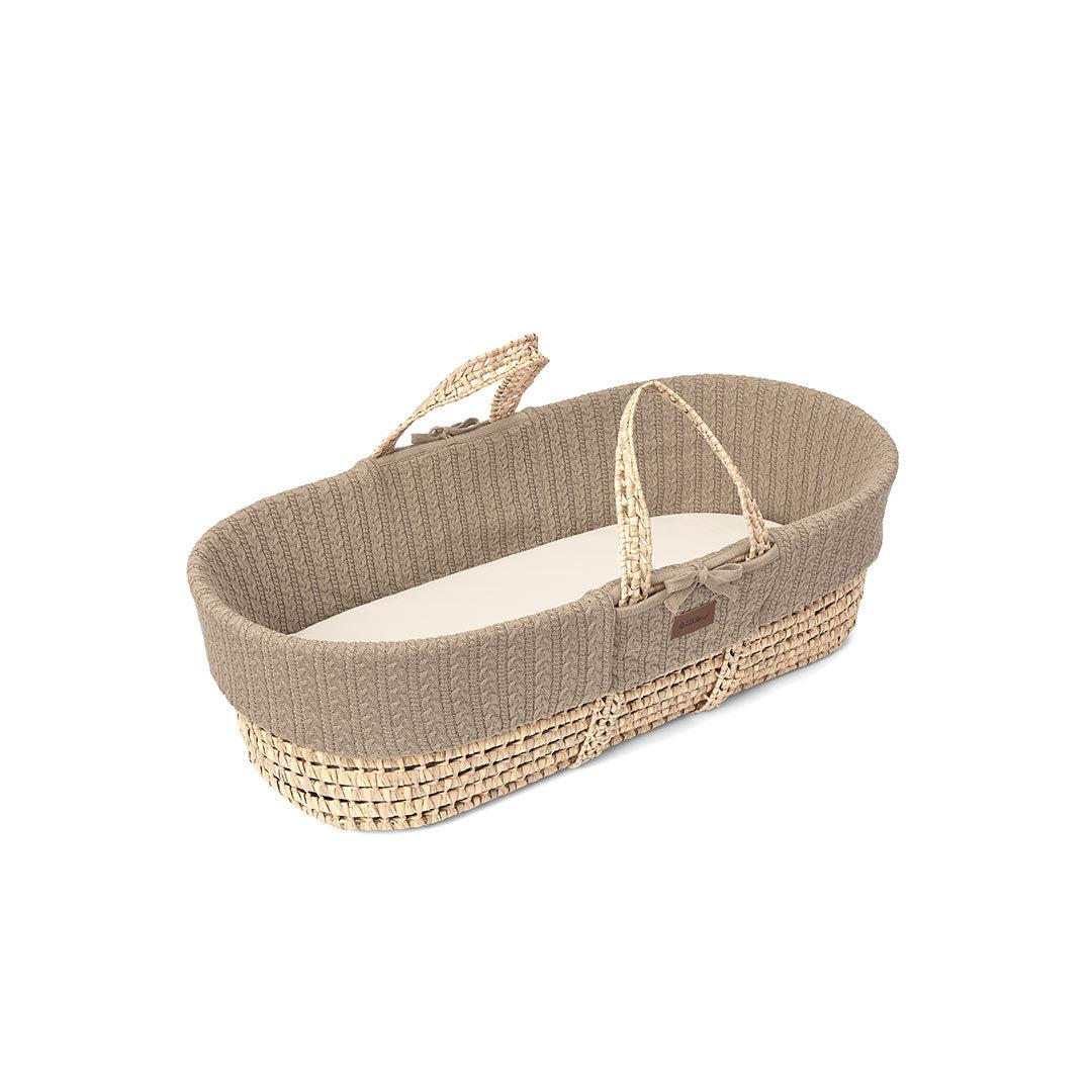 The Little Green Sheep Natural Knitted Moses Basket - Mattress + Static Stand - Truffle-Moses Baskets-Truffle- | Natural Baby Shower